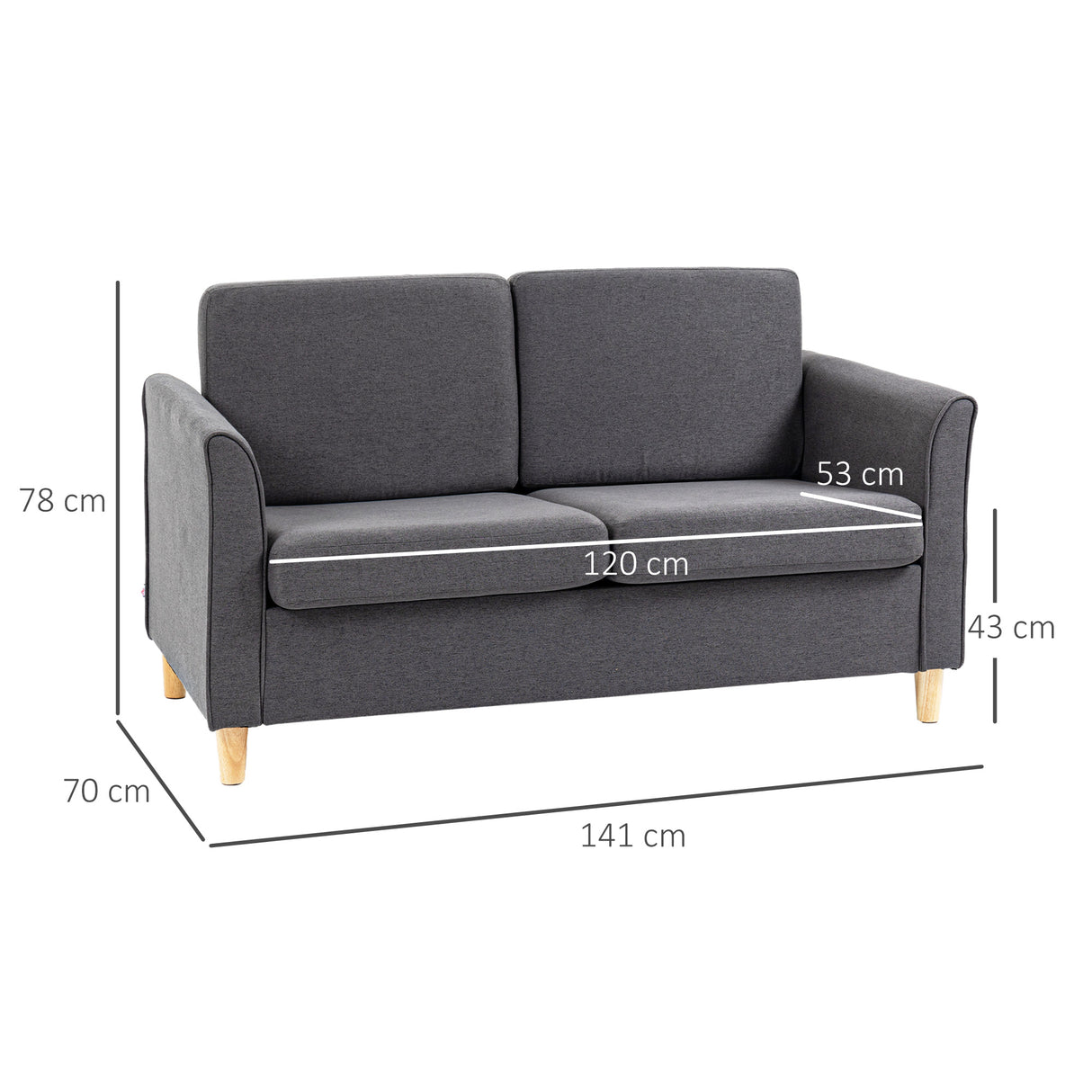 Linen Fabric 2 Seater Sofa 141cm Wide With Wooden Legs - Velmora