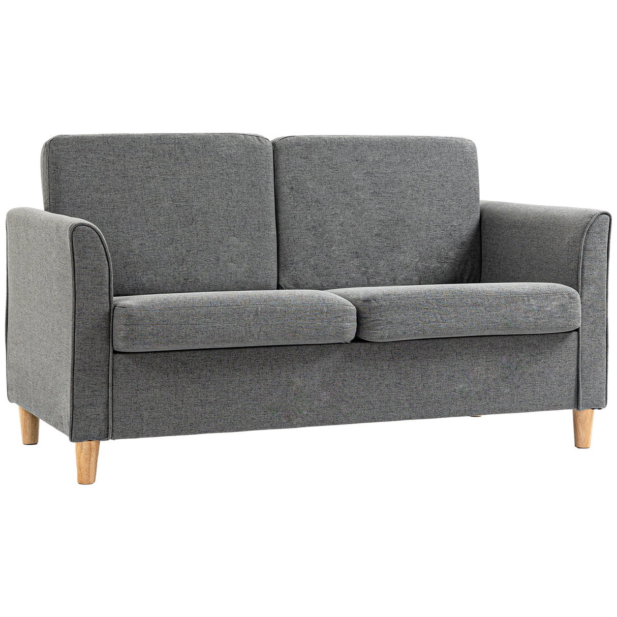 Linen Fabric 2 Seater Sofa 141cm Wide With Wooden Legs - Velmora