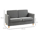 Linen Fabric 2 Seater Sofa 141cm Wide With Wooden Legs - Velmora