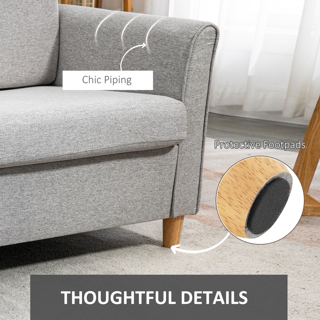 Linen Fabric 2 Seater Sofa 141cm Wide With Wooden Legs - Velmora
