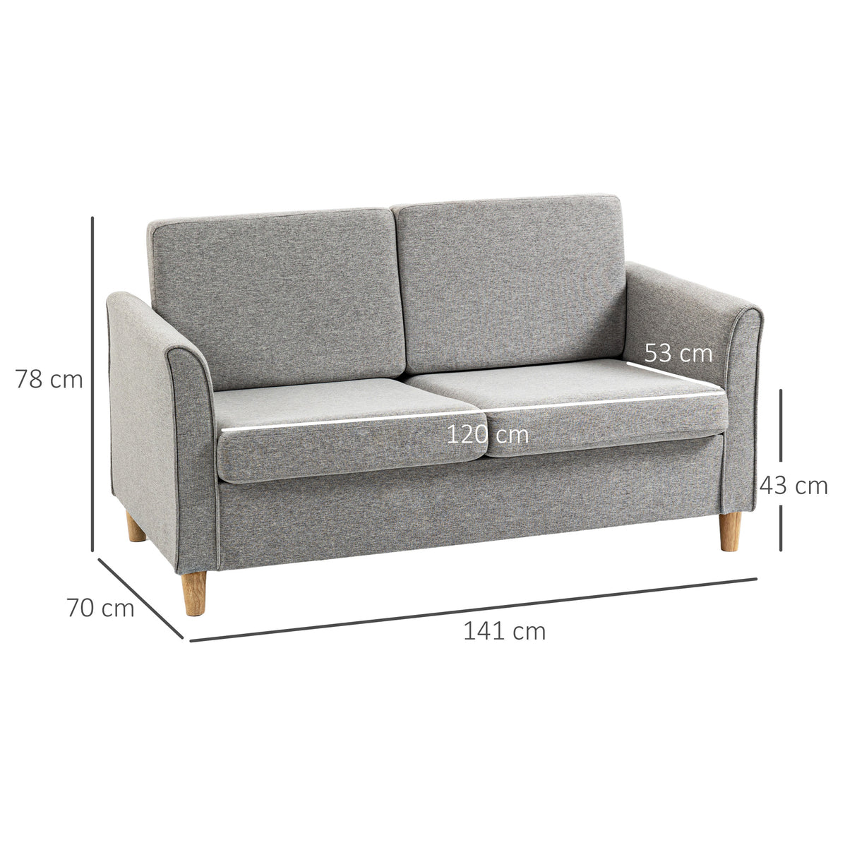 Linen Fabric 2 Seater Sofa 141cm Wide With Wooden Legs - Velmora