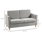 Linen Fabric 2 Seater Sofa 141cm Wide With Wooden Legs - Velmora