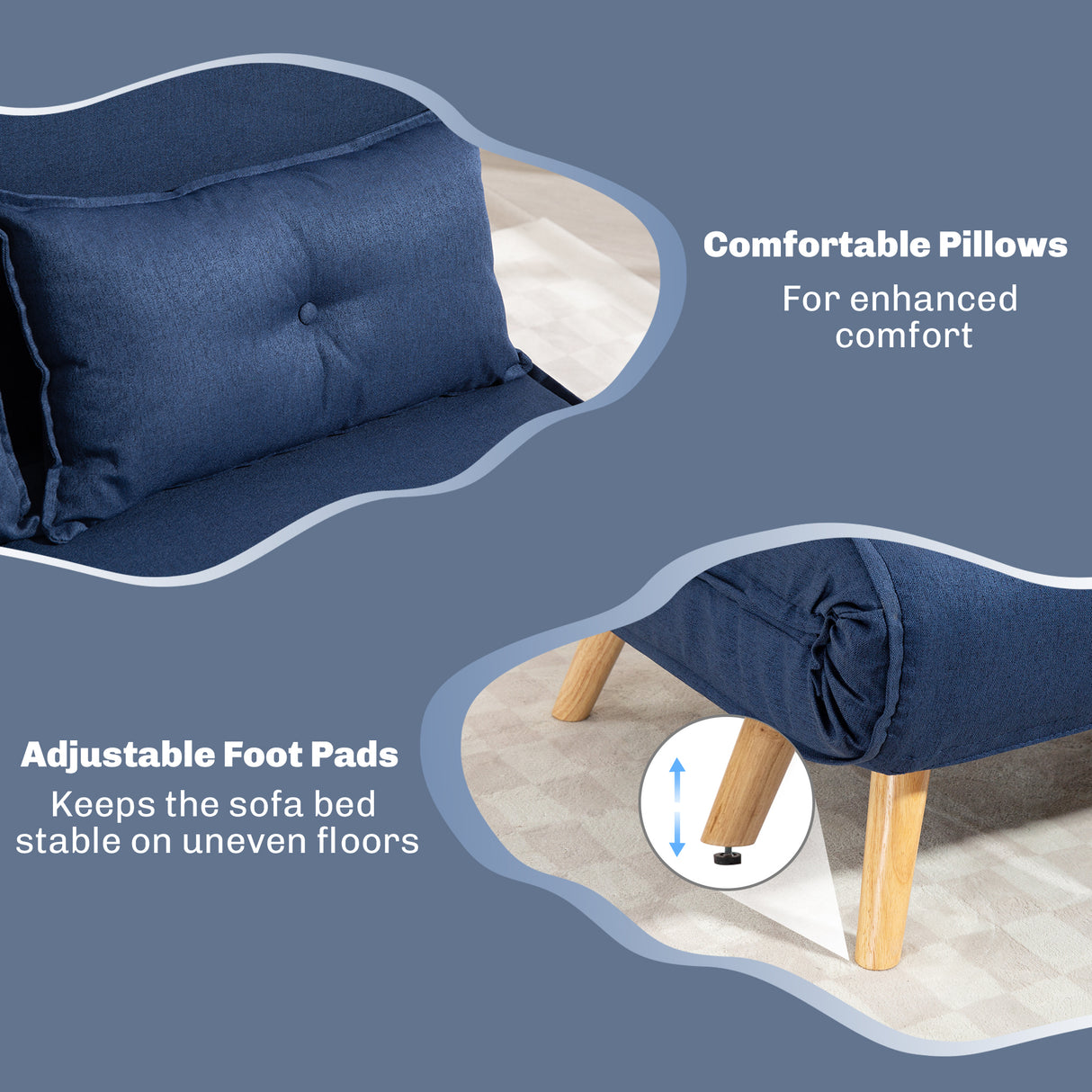 Linen Fabric 2 Seater Sofa Bed 120cm Wide With 2 Pillows - Velmora