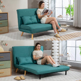 Linen Fabric 2 Seater Sofa Bed 120cm Wide With 2 Pillows - Velmora