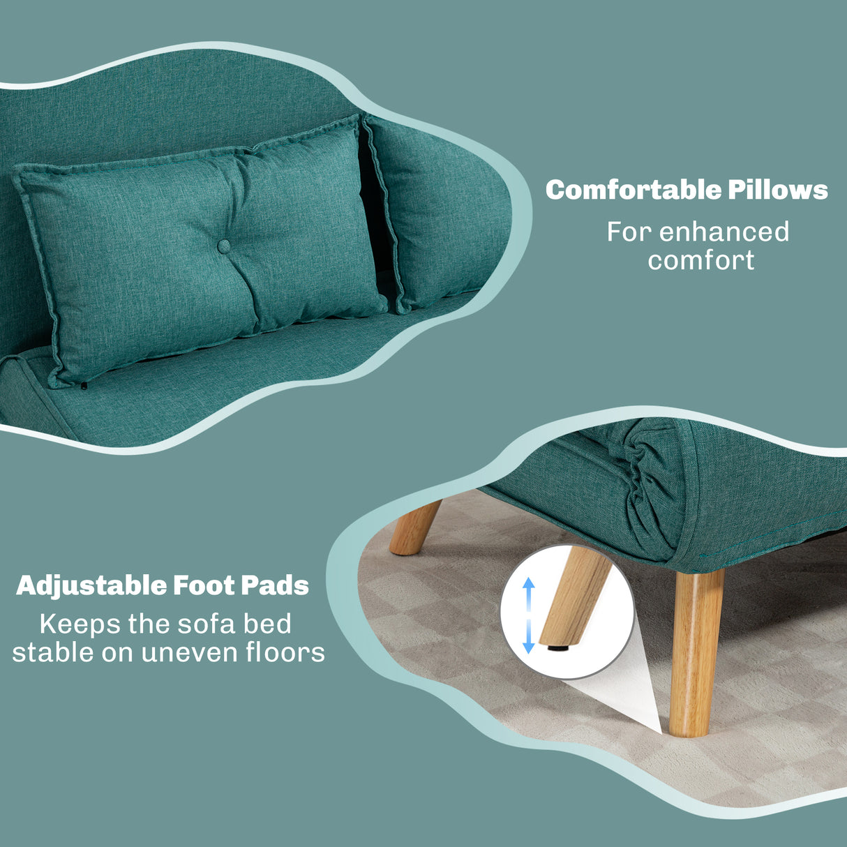 Linen Fabric 2 Seater Sofa Bed 120cm Wide With 2 Pillows - Velmora