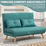 Linen Fabric 2 Seater Sofa Bed 120cm Wide With 2 Pillows - Velmora