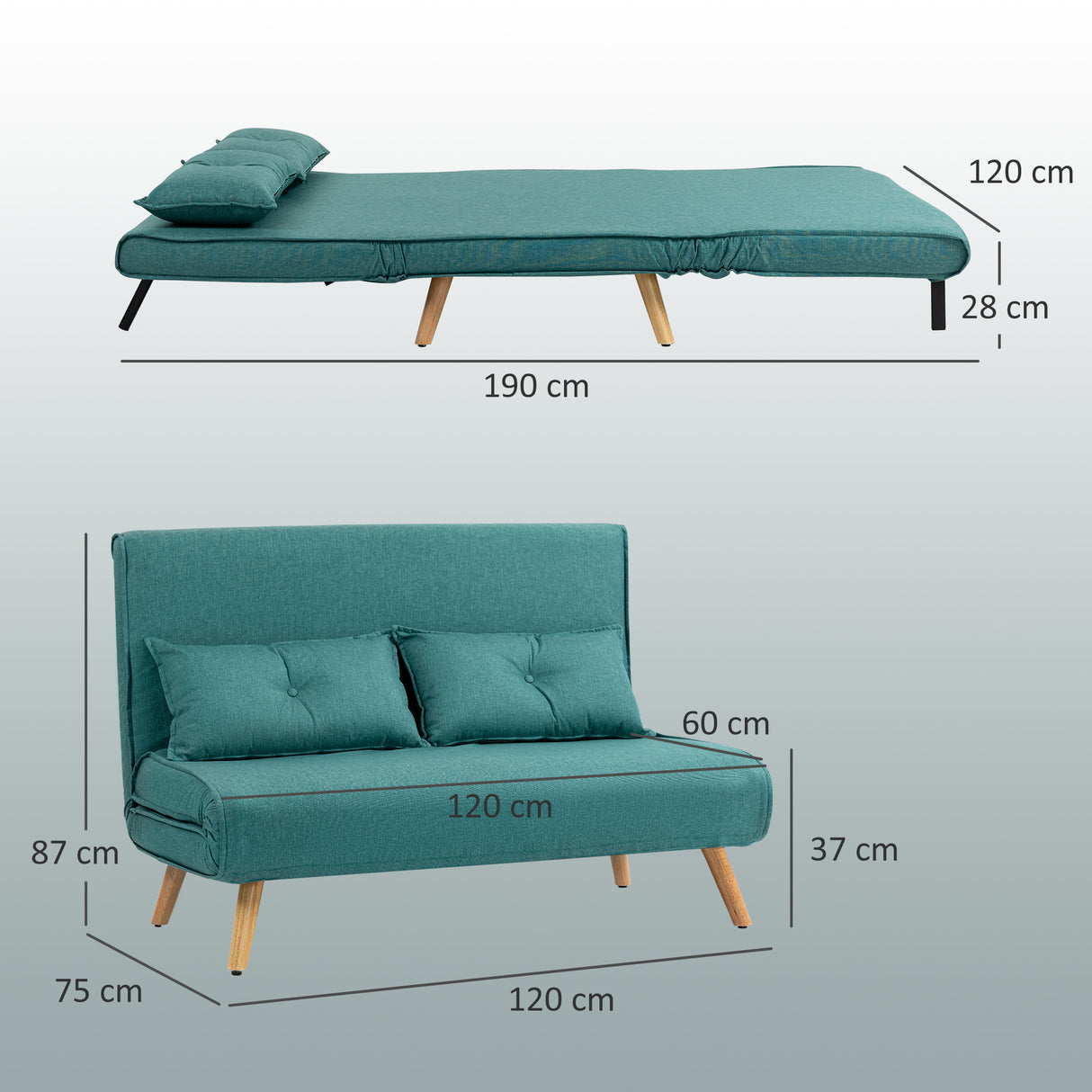 Linen Fabric 2 Seater Sofa Bed 120cm Wide With 2 Pillows - Velmora