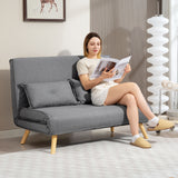 Linen Fabric 2 Seater Sofa Bed 120cm Wide With 2 Pillows - Velmora