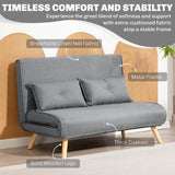 Linen Fabric 2 Seater Sofa Bed 120cm Wide With 2 Pillows - Velmora