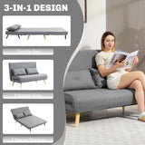 Linen Fabric 2 Seater Sofa Bed 120cm Wide With 2 Pillows - Velmora