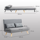 Linen Fabric 2 Seater Sofa Bed 120cm Wide With 2 Pillows - Velmora