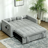 Linen Fabric 2 Seater Sofa Bed 138.5cm Wide With 2 Pillows - Velmora