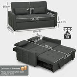 Linen Fabric 2 Seater Sofa Bed 158cm Wide With 2 Pillows - Velmora