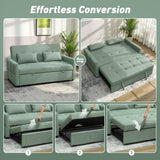 Linen Fabric 2 Seater Sofa Bed 158cm Wide With 2 Pillows - Velmora