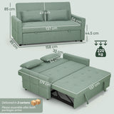 Linen Fabric 2 Seater Sofa Bed 158cm Wide With 2 Pillows - Velmora