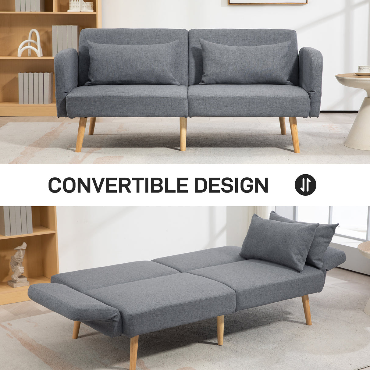 Linen Fabric 2 Seater Sofa Bed 170cm Wide With 2 Pillows - Velmora