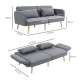 Linen Fabric 2 Seater Sofa Bed 170cm Wide With 2 Pillows - Velmora