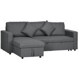 Linen Fabric 2 Seater Sofa Bed 229cm Wide With Storage And 2 Pillows - Velmora