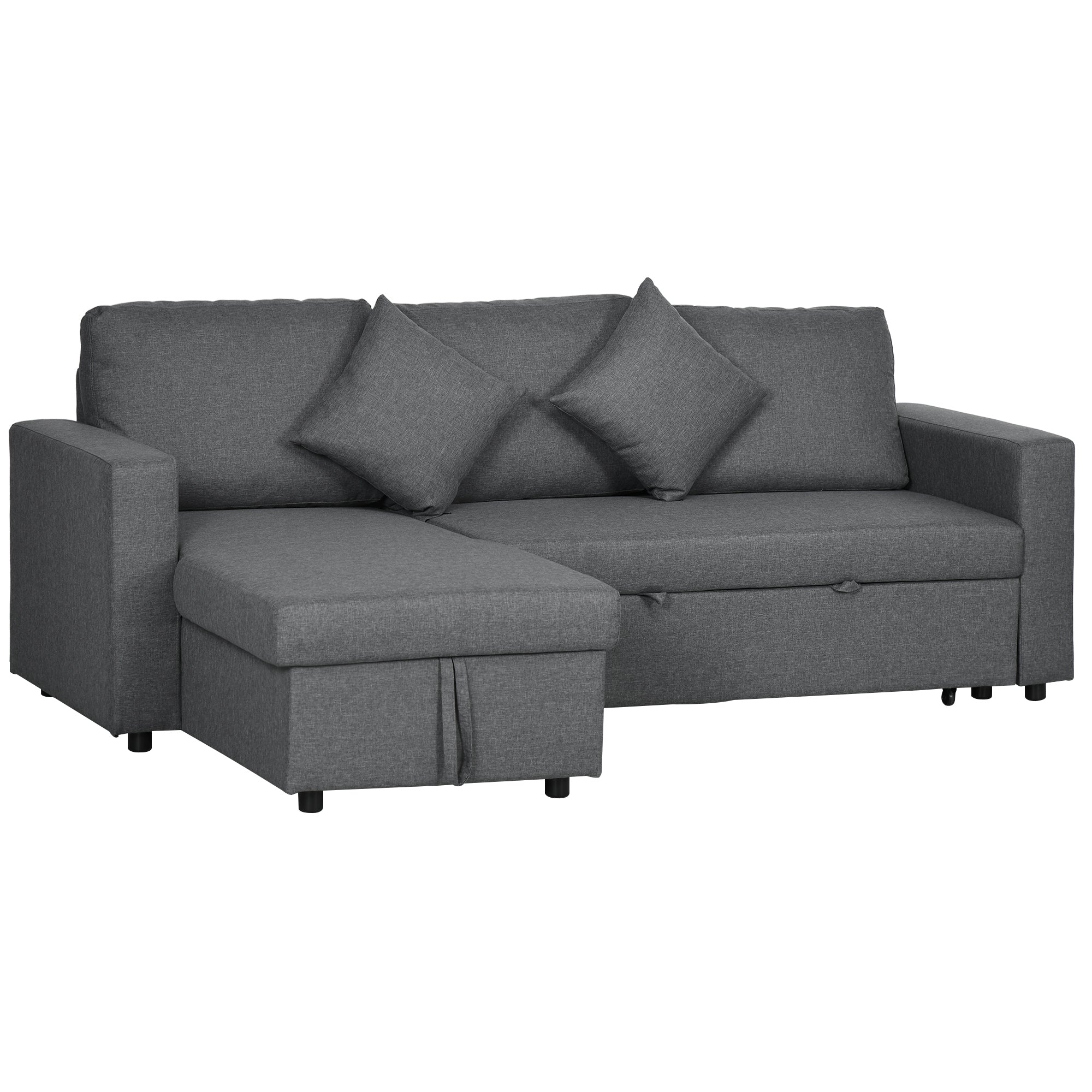 Linen Fabric 2 Seater Sofa Bed 229cm Wide With Storage And 2 Pillows - Velmora