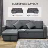 Linen Fabric 2 Seater Sofa Bed 229cm Wide With Storage And 2 Pillows - Velmora