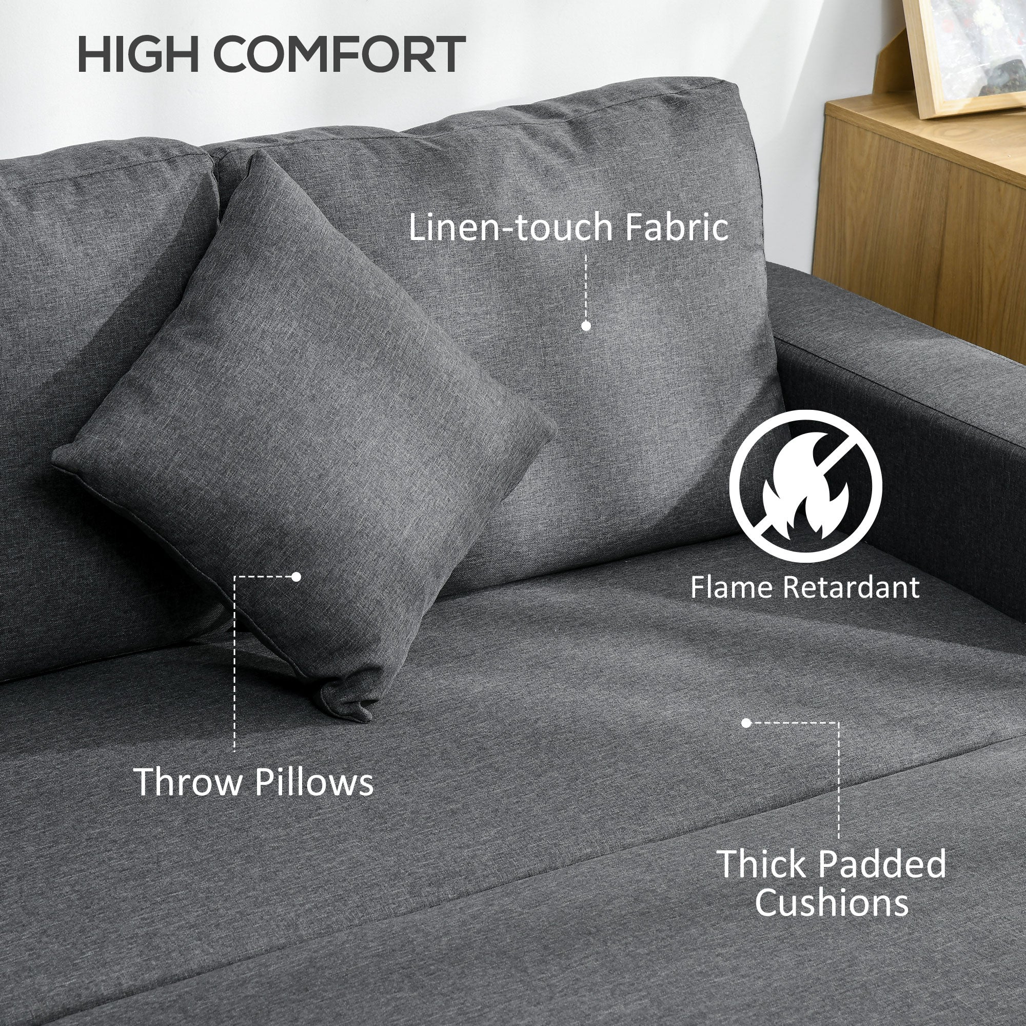 Linen Fabric 2 Seater Sofa Bed 229cm Wide With Storage And 2 Pillows - Velmora