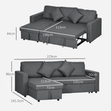 Linen Fabric 2 Seater Sofa Bed 229cm Wide With Storage And 2 Pillows - Velmora