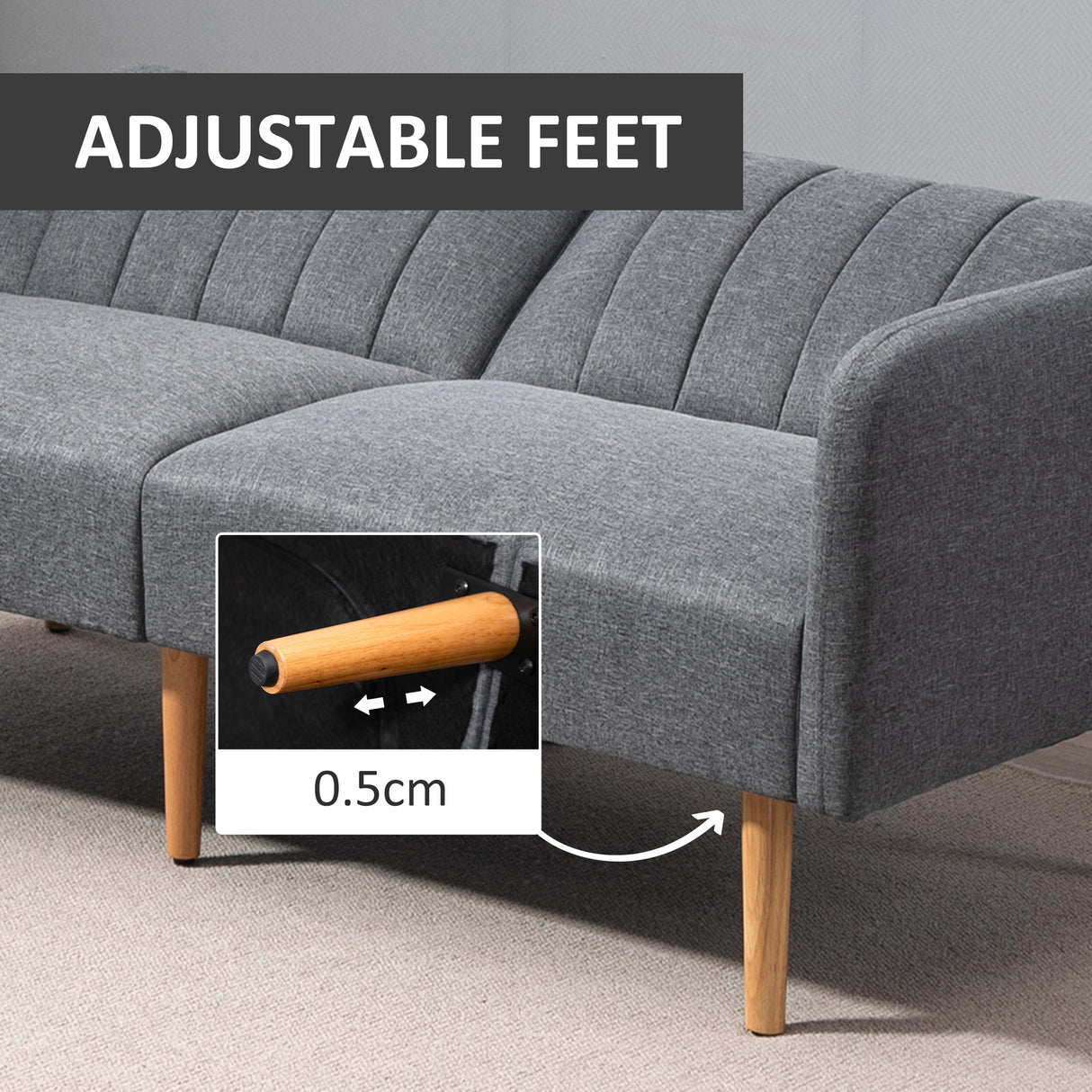 Linen Fabric 3 Seater Sofa Bed 173cm Wide With Wooden Legs - Velmora