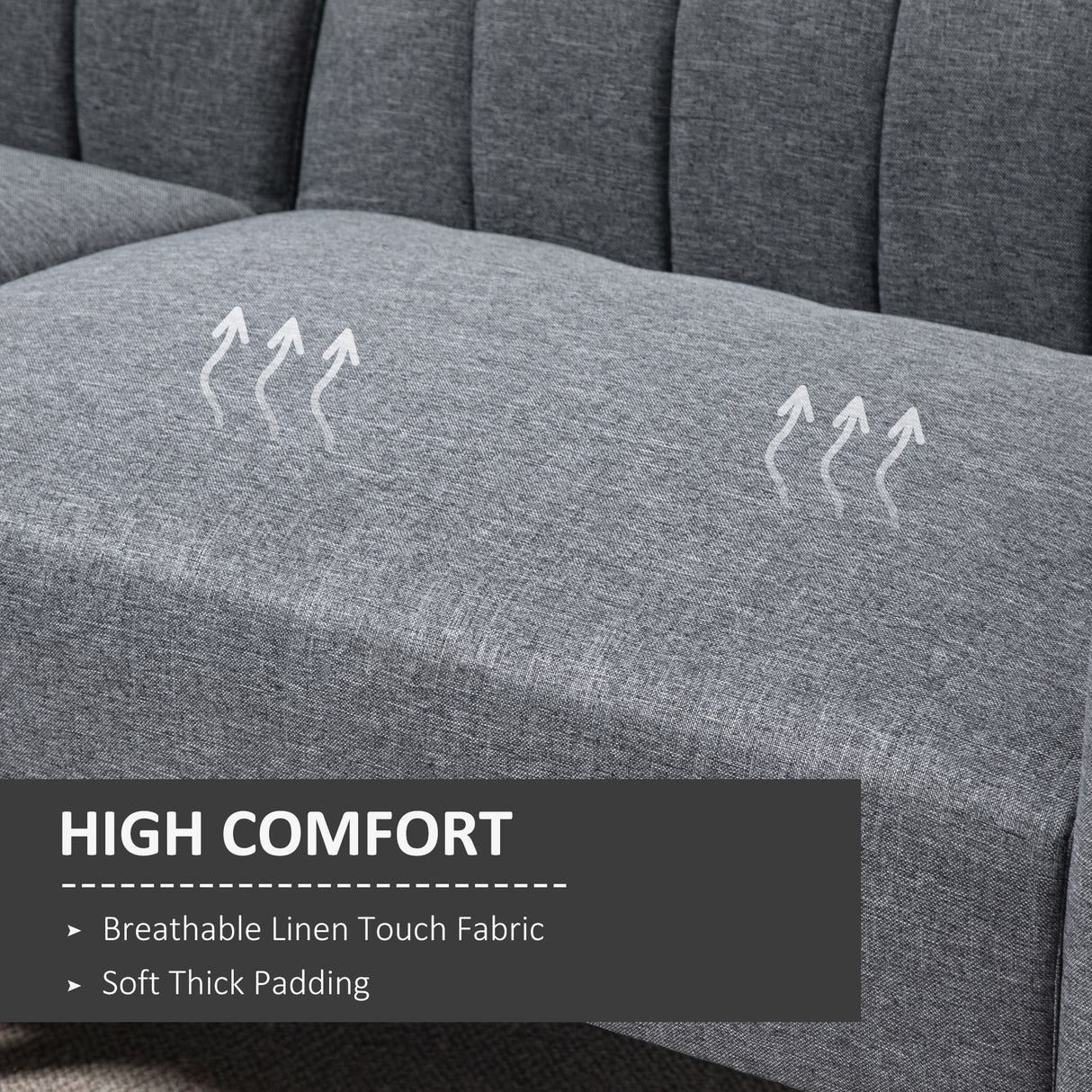 Linen Fabric 3 Seater Sofa Bed 173cm Wide With Wooden Legs - Velmora