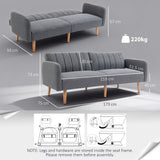 Linen Fabric 3 Seater Sofa Bed 173cm Wide With Wooden Legs - Velmora