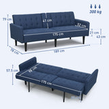Linen Fabric 3 Seater Sofa Bed 189cm Wide With Wooden Legs - Velmora