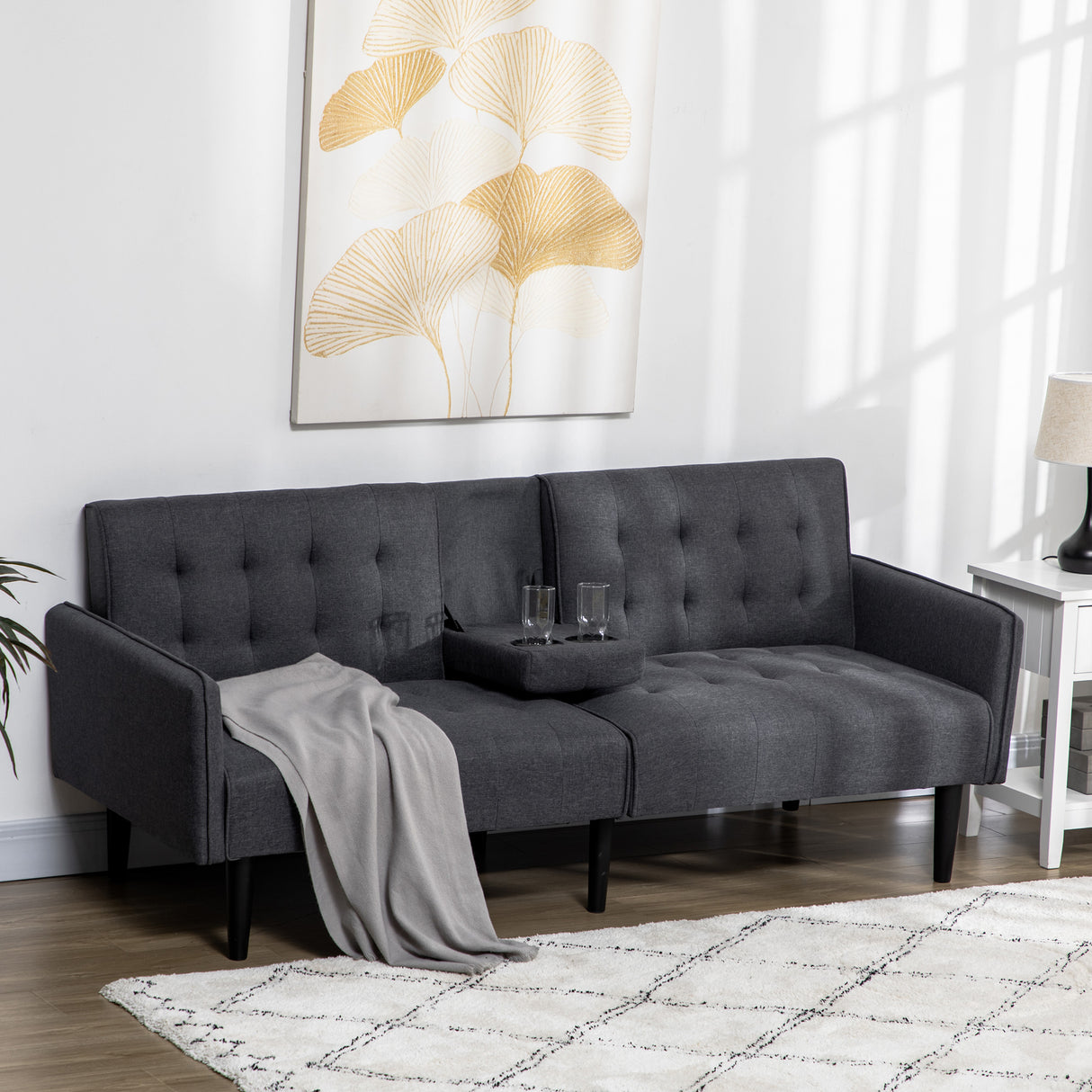 Linen Fabric 3 Seater Sofa Bed 189cm Wide With Wooden Legs - Velmora