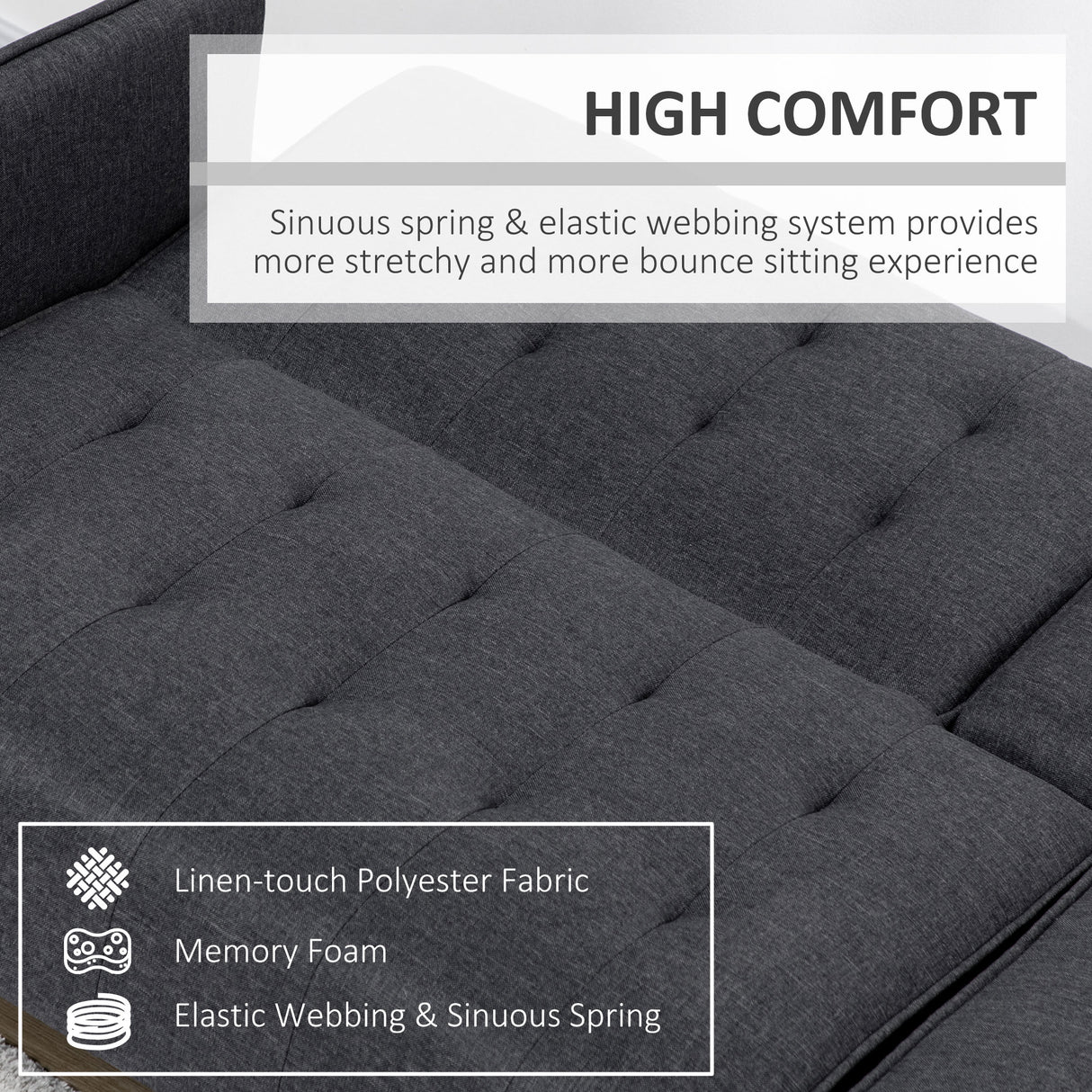 Linen Fabric 3 Seater Sofa Bed 189cm Wide With Wooden Legs - Velmora