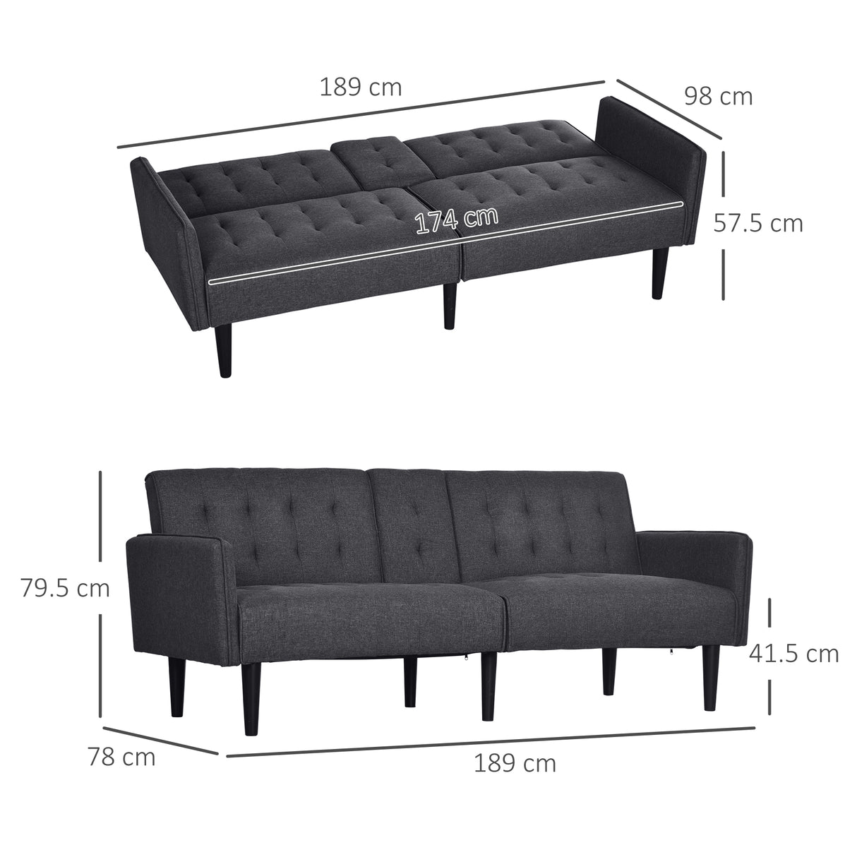 Linen Fabric 3 Seater Sofa Bed 189cm Wide With Wooden Legs - Velmora