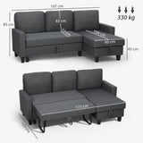 Linen Fabric 3 Seater Sofa Bed 197cm Wide With Storage - Velmora