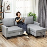 Linen Fabric 3 Seater Sofa Bed 197cm Wide With Storage - Velmora