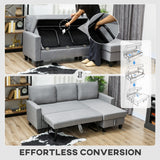 Linen Fabric 3 Seater Sofa Bed 197cm Wide With Storage - Velmora