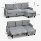 Linen Fabric 3 Seater Sofa Bed 197cm Wide With Storage - Velmora