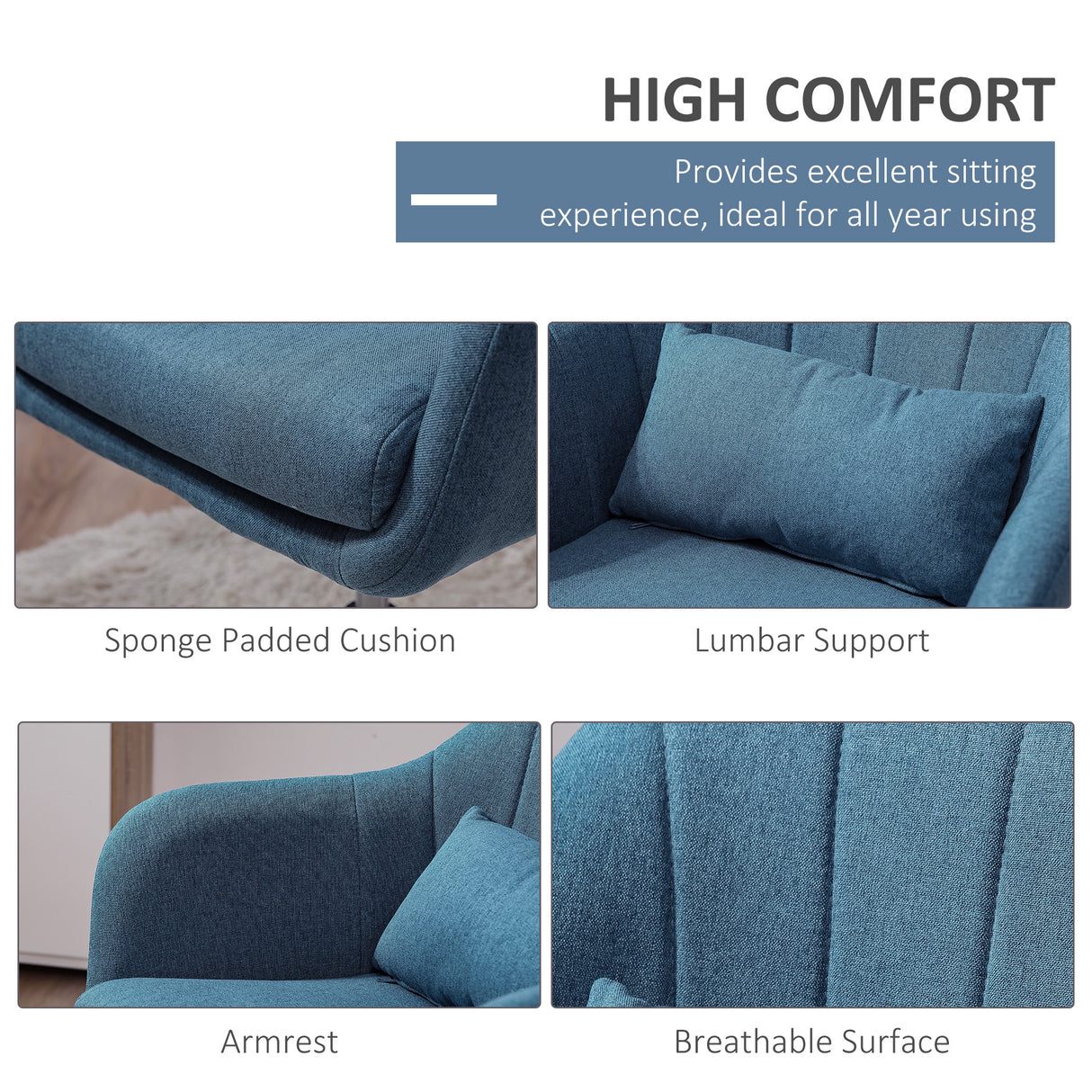 Linen Fabric Accent Chair 60cm Wide With Adjustable Height - Velmora
