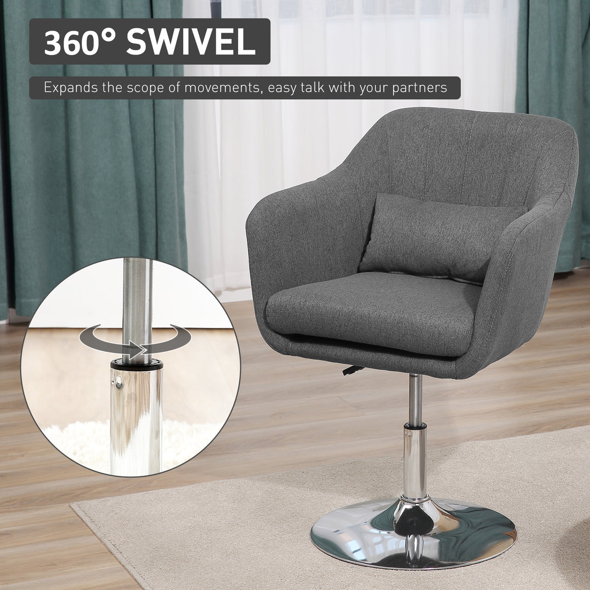 Linen Fabric Accent Chair 60cm Wide With Adjustable Height - Velmora