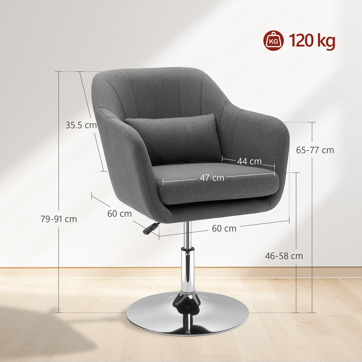 Linen Fabric Accent Chair 60cm Wide With Adjustable Height - Velmora