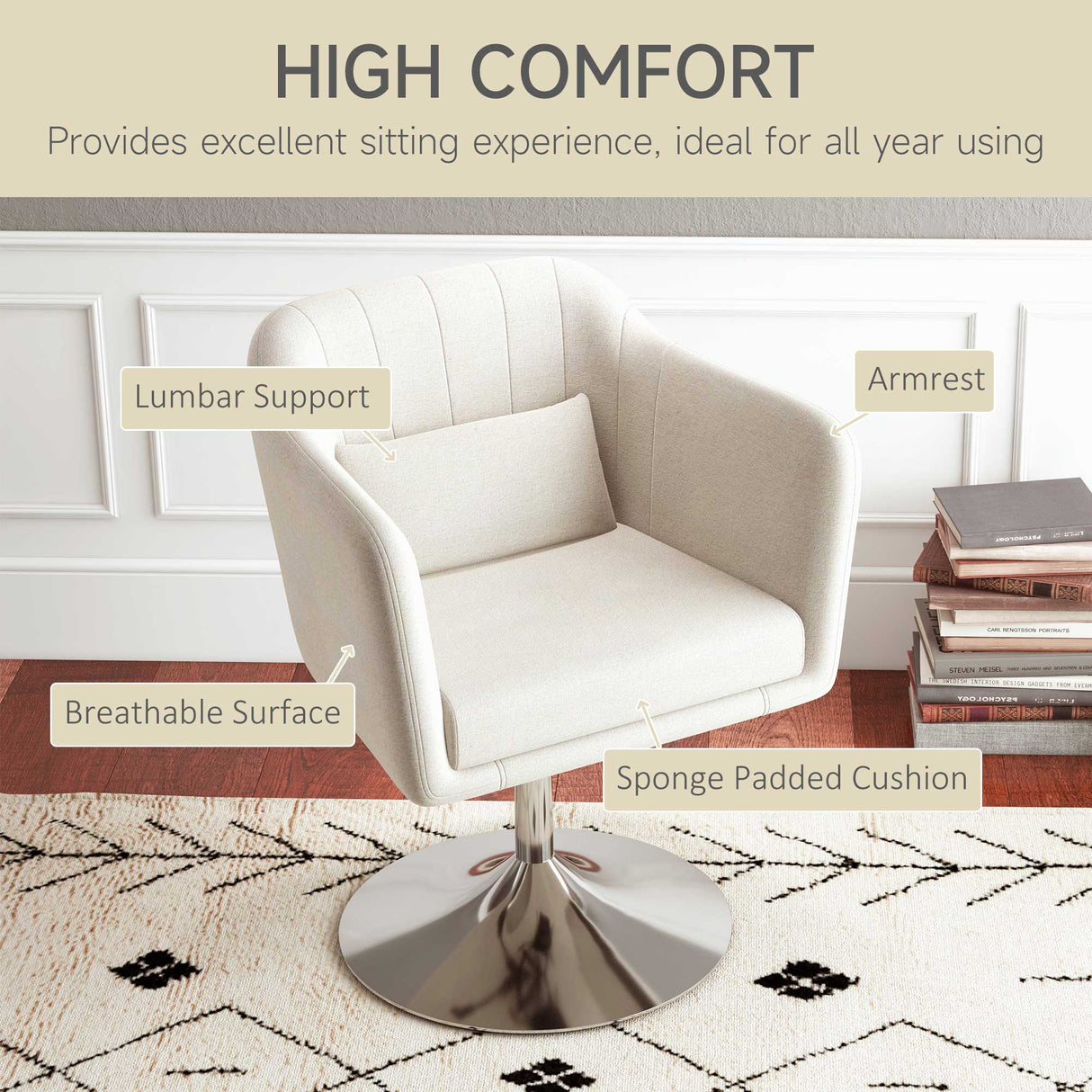 Linen Fabric Accent Chair 60cm Wide With Adjustable Height - Velmora