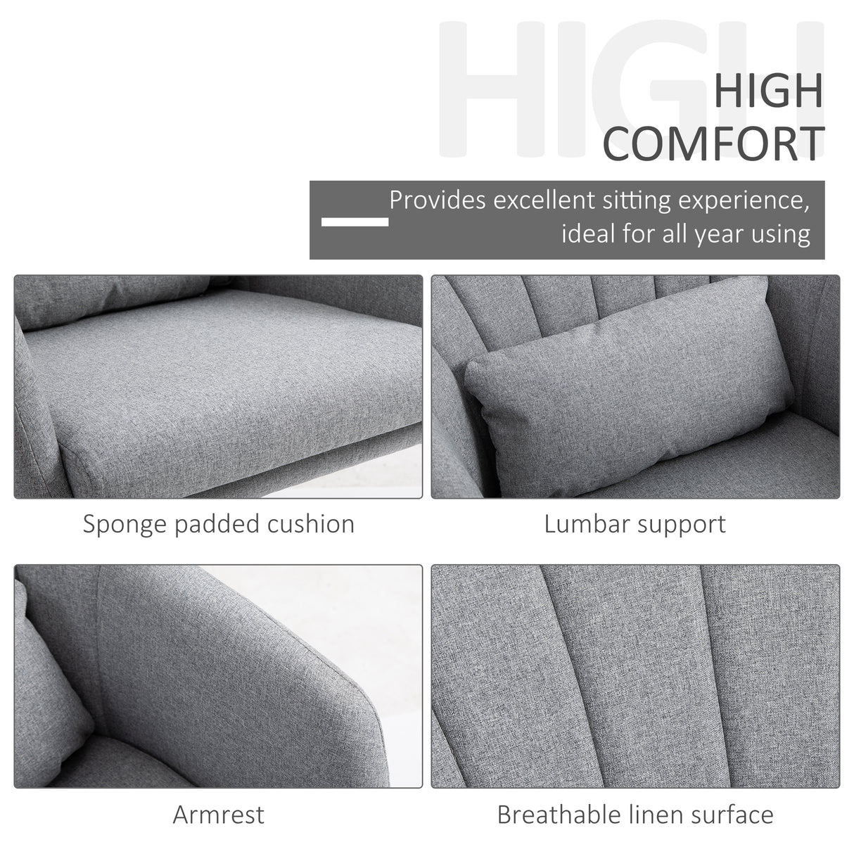 Linen Fabric Accent Chair 60cm Wide With Adjustable Height - Velmora