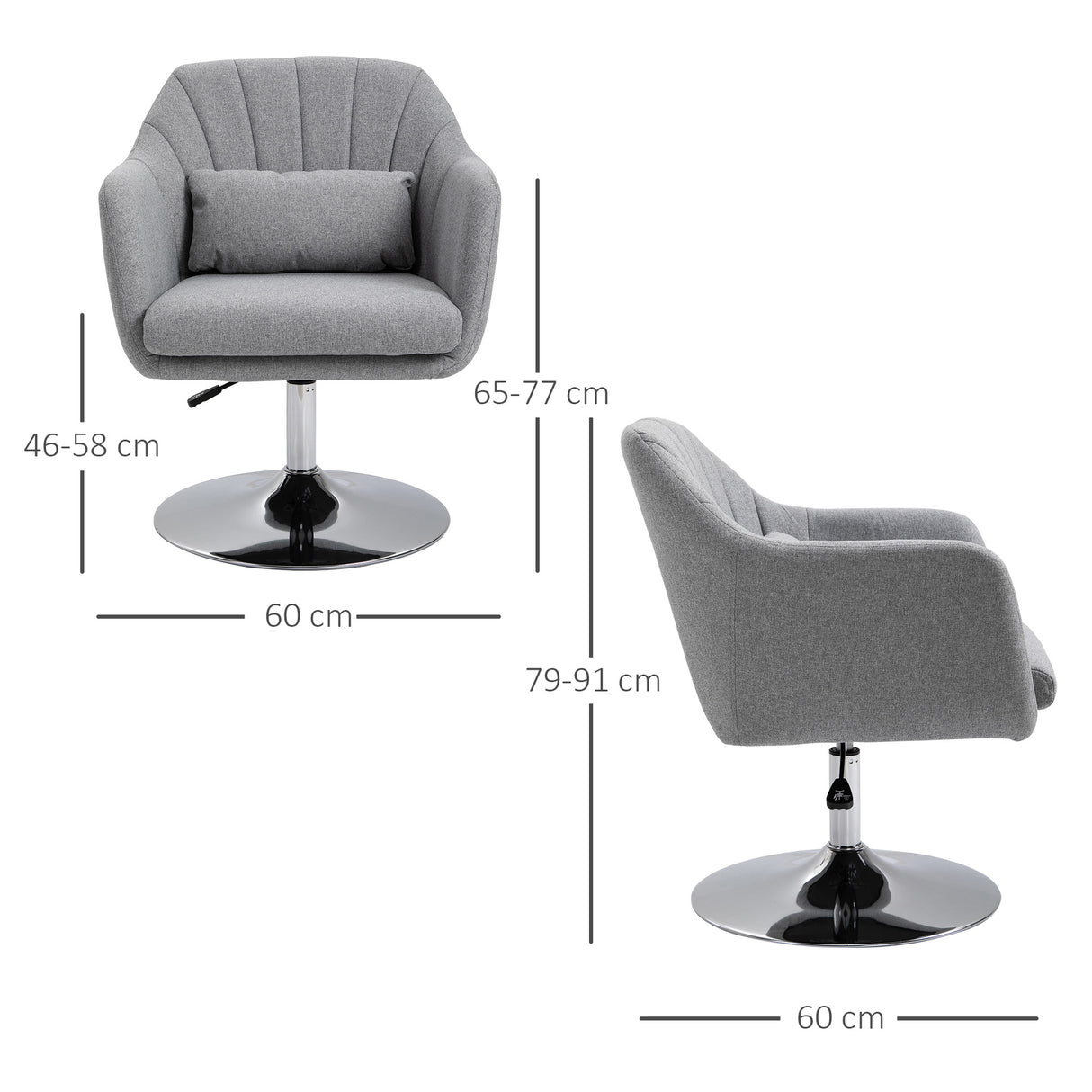 Linen Fabric Accent Chair 60cm Wide With Adjustable Height - Velmora