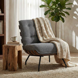 Linen Fabric Accent Chair 62.5cm Wide With Steel Legs - Velmora