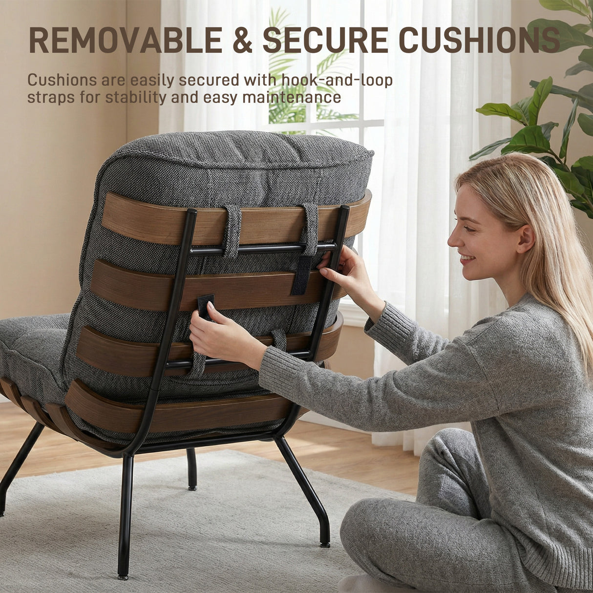 Linen Fabric Accent Chair 62.5cm Wide With Steel Legs - Velmora