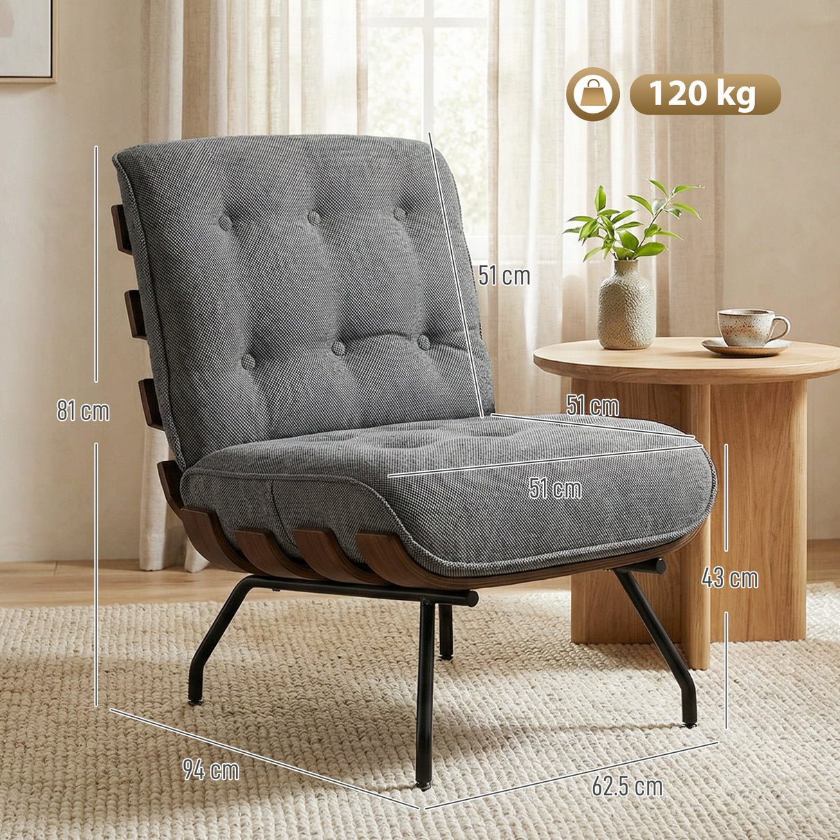 Linen Fabric Accent Chair 62.5cm Wide With Steel Legs - Velmora