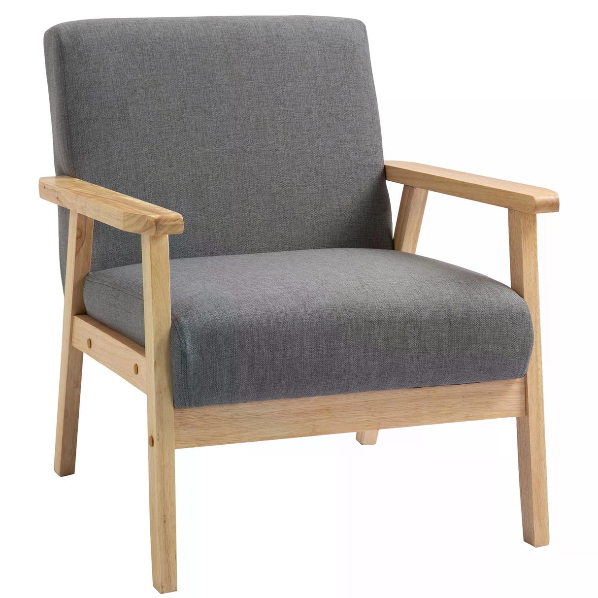 Linen Fabric Accent Chair 64cm Wide With Wooden Frame - Velmora