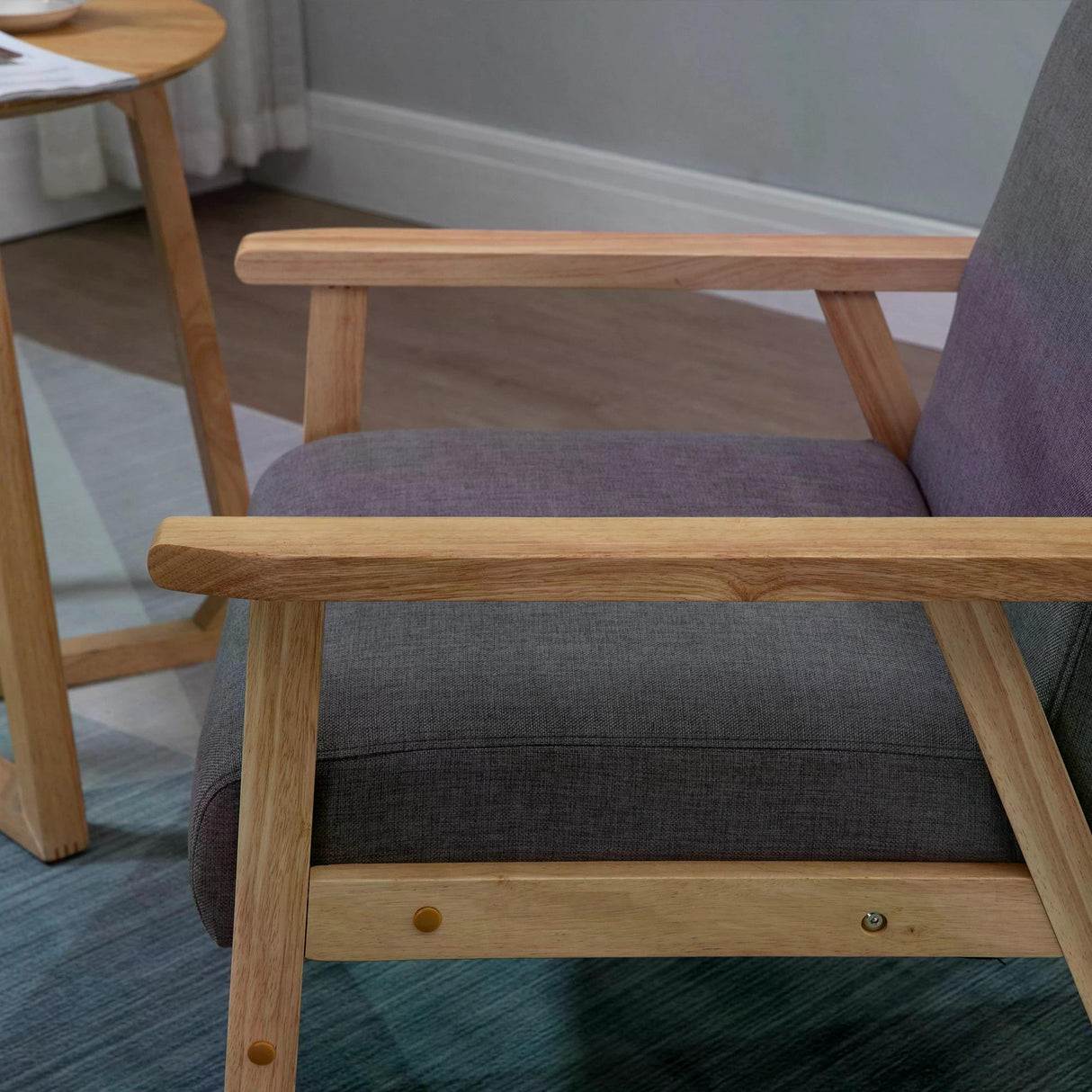 Linen Fabric Accent Chair 64cm Wide With Wooden Frame - Velmora