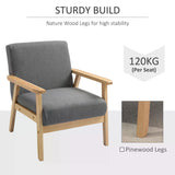 Linen Fabric Accent Chair 64cm Wide With Wooden Frame - Velmora