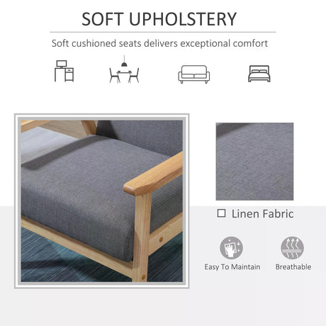 Linen Fabric Accent Chair 64cm Wide With Wooden Frame - Velmora
